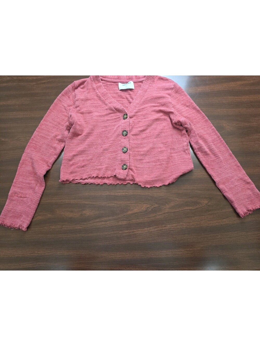 Old Navy Red Pink Thermal Knit Button Front Long Sleeve Top Size M Lettuce Trim